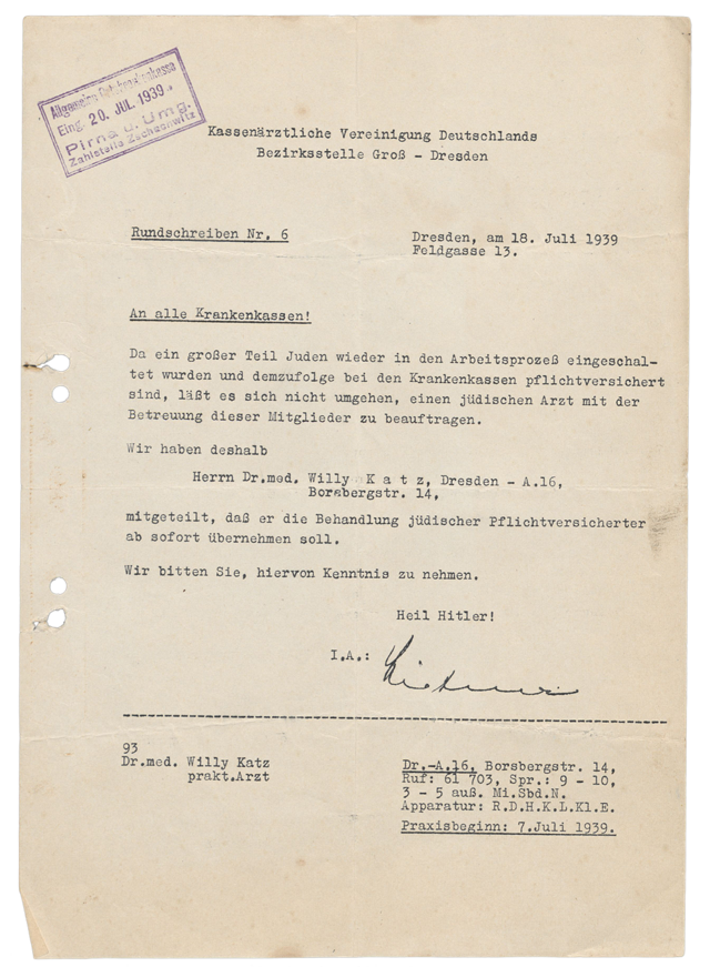 Reproduktion des originalen Briefes der damaligen Kassenärztlichen Vereinigung Deutschlands